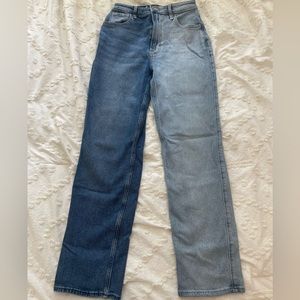 Hollister ultra high rise stacked vintage straight jean. Two toned. Size 00short